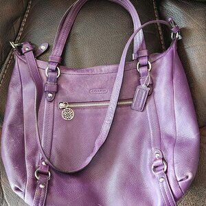 Coach F17566 Leather Alexandra Convertible Pebble Leather Tote Purple